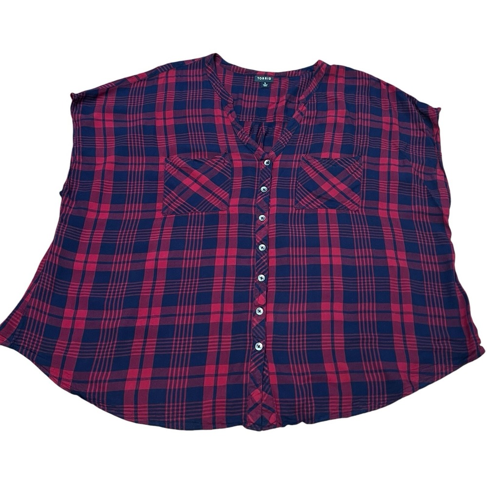 TORRID Plaid Sleeveless Double Pocket‎ Button Down Shirt Size 3